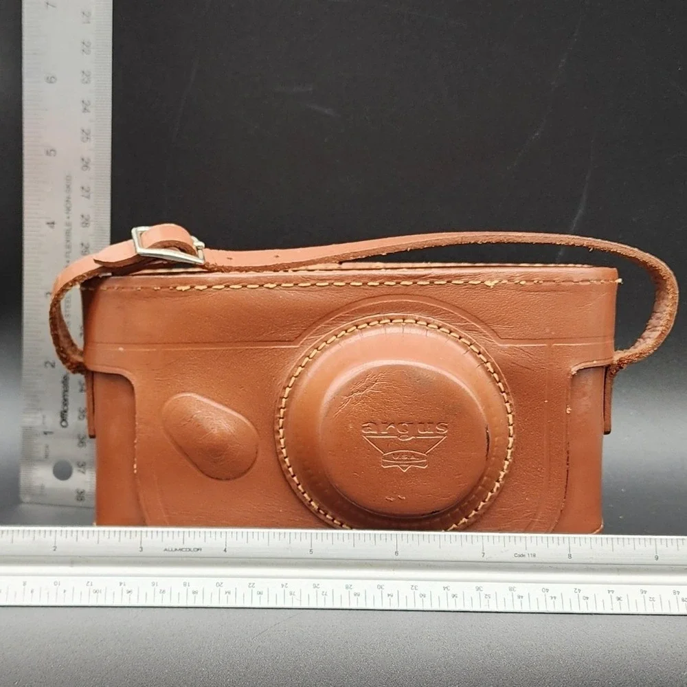 Argus Tan Leather Vintage Camera Case Blue Velvet Lining Retro Photography